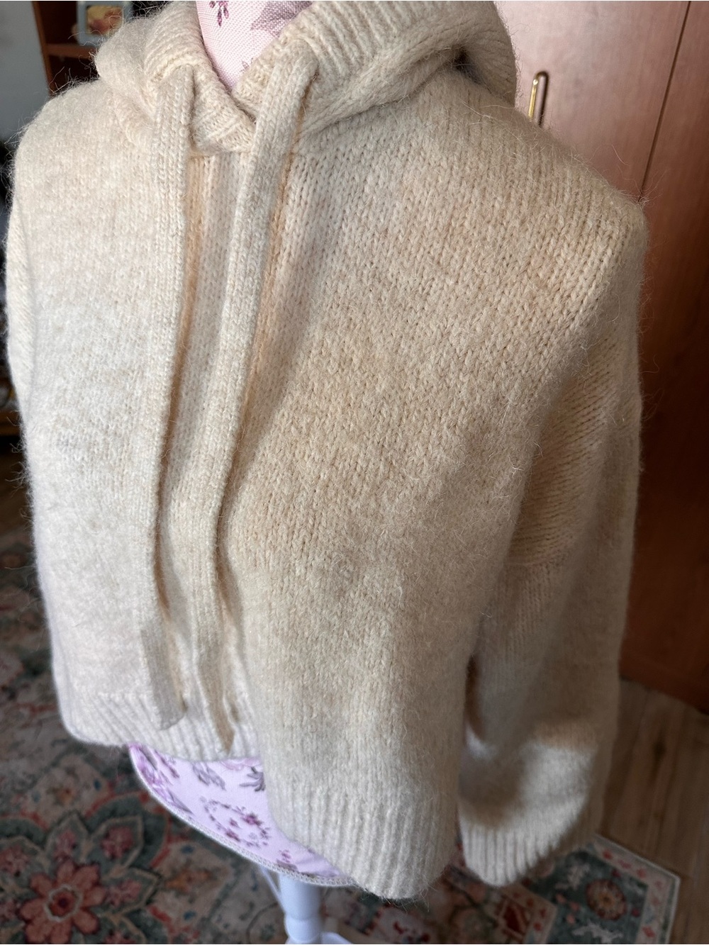 Zara cropped Cream Knit Hoodie Sweater - Picture 3 of 6